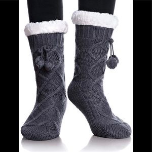 Womans Knit Fuzzy Fleece Line Winter Slipper Socks